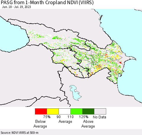 Azerbaijan, Armenia and Georgia PASG from 1-Month Cropland NDVI (VIIRS) Thematic Map For 7/12/2023 - 7/19/2023