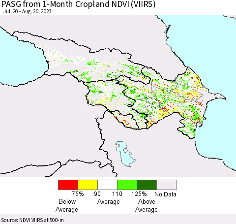 Azerbaijan, Armenia and Georgia PASG from 1-Month Cropland NDVI (VIIRS) Thematic Map For 8/13/2023 - 8/20/2023