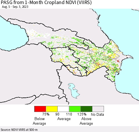 Azerbaijan, Armenia and Georgia PASG from 1-Month Cropland NDVI (VIIRS) Thematic Map For 8/29/2023 - 9/5/2023