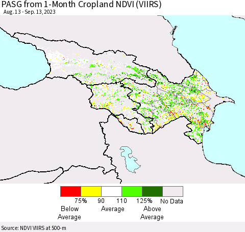 Azerbaijan, Armenia and Georgia PASG from 1-Month Cropland NDVI (VIIRS) Thematic Map For 9/6/2023 - 9/13/2023