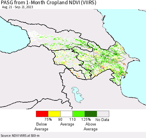 Azerbaijan, Armenia and Georgia PASG from 1-Month Cropland NDVI (VIIRS) Thematic Map For 9/14/2023 - 9/21/2023