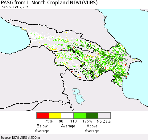 Azerbaijan, Armenia and Georgia PASG from 1-Month Cropland NDVI (VIIRS) Thematic Map For 9/30/2023 - 10/7/2023