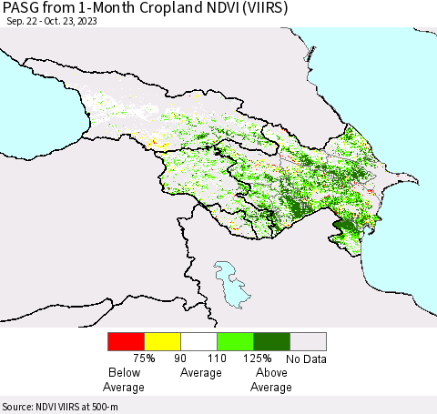 Azerbaijan, Armenia and Georgia PASG from 1-Month Cropland NDVI (VIIRS) Thematic Map For 10/16/2023 - 10/23/2023