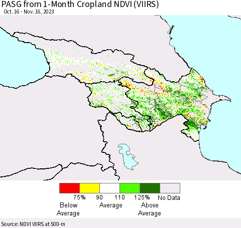 Azerbaijan, Armenia and Georgia PASG from 1-Month Cropland NDVI (VIIRS) Thematic Map For 11/9/2023 - 11/16/2023
