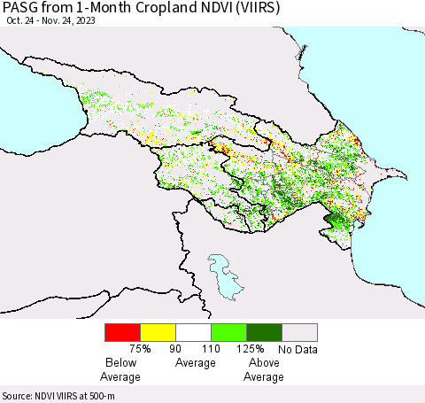 Azerbaijan, Armenia and Georgia PASG from 1-Month Cropland NDVI (VIIRS) Thematic Map For 11/17/2023 - 11/24/2023