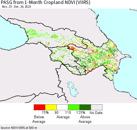Azerbaijan, Armenia and Georgia PASG from 1-Month Cropland NDVI (VIIRS) Thematic Map For 12/19/2023 - 12/26/2023