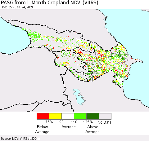 Azerbaijan, Armenia and Georgia PASG from 1-Month Cropland NDVI (VIIRS) Thematic Map For 1/17/2024 - 1/24/2024