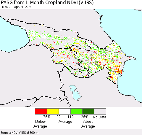 Azerbaijan, Armenia and Georgia PASG from 1-Month Cropland NDVI (VIIRS) Thematic Map For 4/14/2024 - 4/21/2024