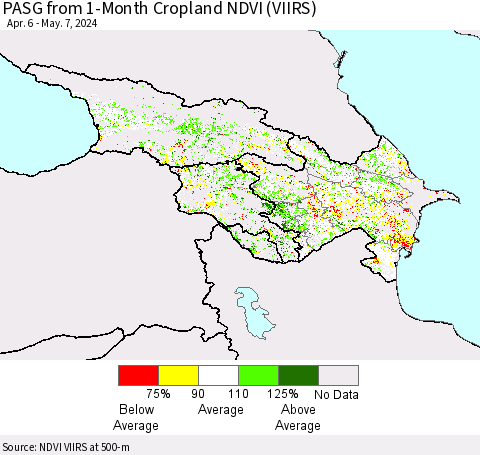 Azerbaijan, Armenia and Georgia PASG from 1-Month Cropland NDVI (VIIRS) Thematic Map For 4/30/2024 - 5/7/2024