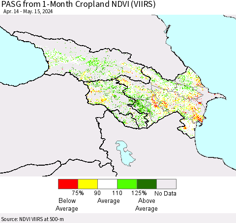 Azerbaijan, Armenia and Georgia PASG from 1-Month Cropland NDVI (VIIRS) Thematic Map For 5/8/2024 - 5/15/2024