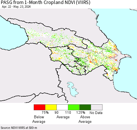 Azerbaijan, Armenia and Georgia PASG from 1-Month Cropland NDVI (VIIRS) Thematic Map For 5/16/2024 - 5/23/2024