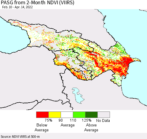 Azerbaijan, Armenia and Georgia PASG from 2-Month NDVI (VIIRS) Thematic Map For 4/7/2022 - 4/14/2022
