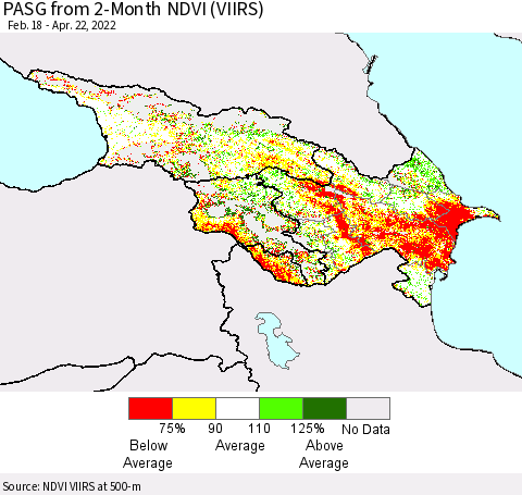 Azerbaijan, Armenia and Georgia PASG from 2-Month NDVI (VIIRS) Thematic Map For 4/15/2022 - 4/22/2022
