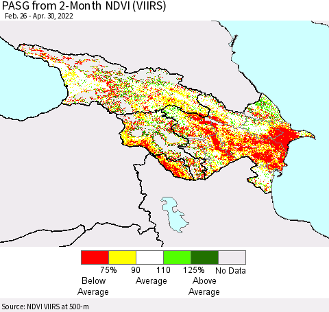 Azerbaijan, Armenia and Georgia PASG from 2-Month NDVI (VIIRS) Thematic Map For 4/23/2022 - 4/30/2022