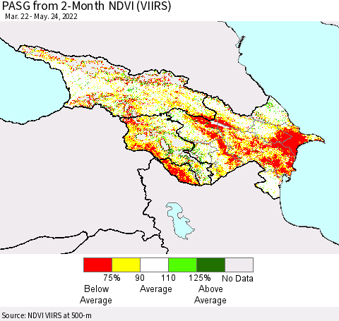 Azerbaijan, Armenia and Georgia PASG from 2-Month NDVI (VIIRS) Thematic Map For 5/17/2022 - 5/24/2022