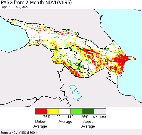 Azerbaijan, Armenia and Georgia PASG from 2-Month NDVI (VIIRS) Thematic Map For 6/2/2022 - 6/9/2022