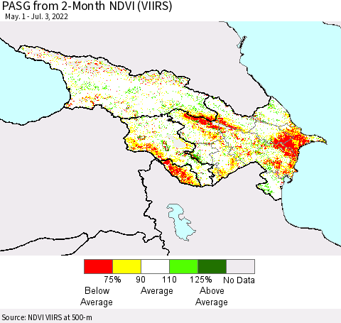 Azerbaijan, Armenia and Georgia PASG from 2-Month NDVI (VIIRS) Thematic Map For 6/26/2022 - 7/3/2022