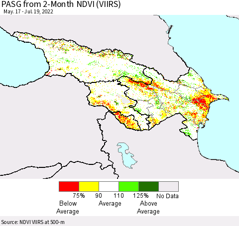 Azerbaijan, Armenia and Georgia PASG from 2-Month NDVI (VIIRS) Thematic Map For 7/12/2022 - 7/19/2022