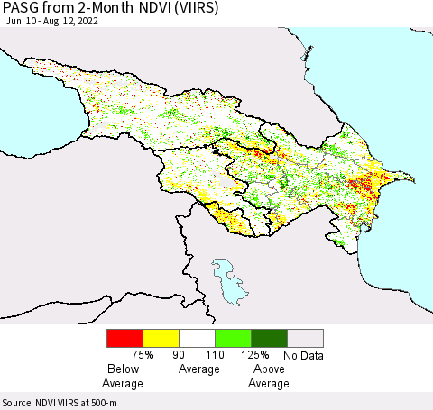 Azerbaijan, Armenia and Georgia PASG from 2-Month NDVI (VIIRS) Thematic Map For 8/5/2022 - 8/12/2022