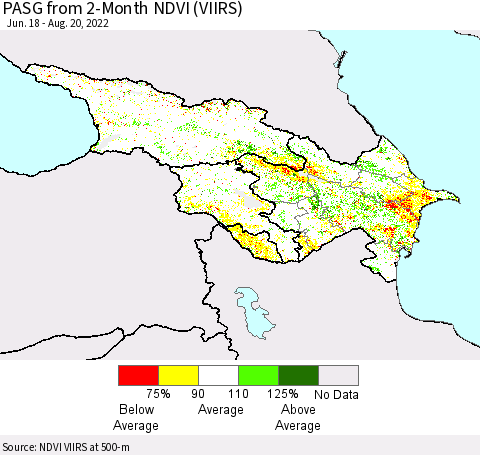 Azerbaijan, Armenia and Georgia PASG from 2-Month NDVI (VIIRS) Thematic Map For 8/13/2022 - 8/20/2022