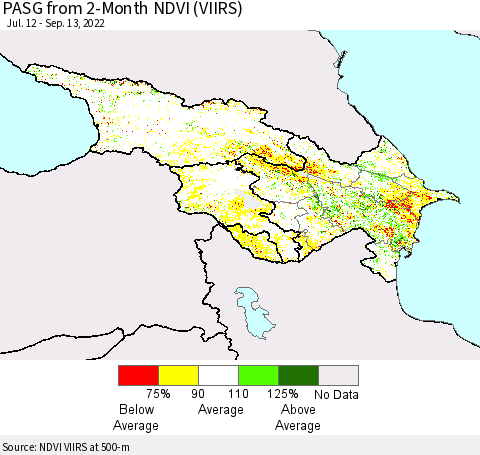 Azerbaijan, Armenia and Georgia PASG from 2-Month NDVI (VIIRS) Thematic Map For 9/6/2022 - 9/13/2022