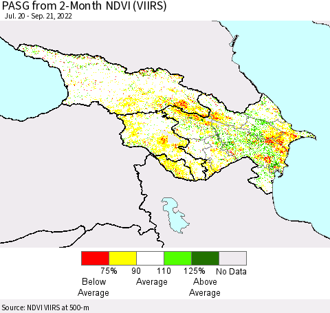Azerbaijan, Armenia and Georgia PASG from 2-Month NDVI (VIIRS) Thematic Map For 9/14/2022 - 9/21/2022