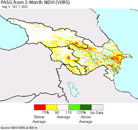 Azerbaijan, Armenia and Georgia PASG from 2-Month NDVI (VIIRS) Thematic Map For 9/30/2022 - 10/7/2022