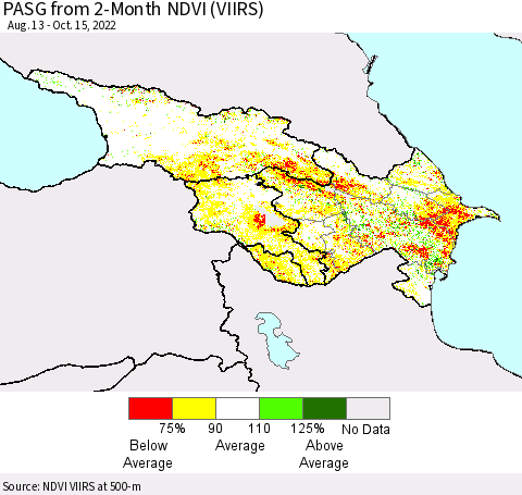 Azerbaijan, Armenia and Georgia PASG from 2-Month NDVI (VIIRS) Thematic Map For 10/8/2022 - 10/15/2022