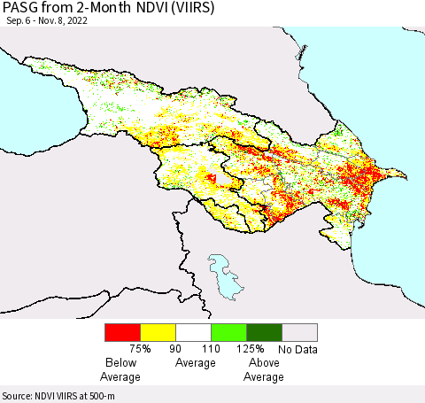 Azerbaijan, Armenia and Georgia PASG from 2-Month NDVI (VIIRS) Thematic Map For 11/1/2022 - 11/8/2022