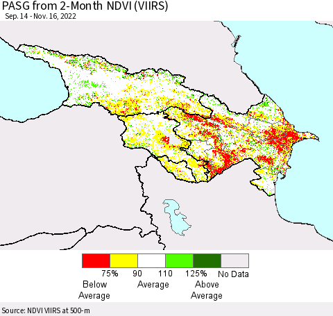 Azerbaijan, Armenia and Georgia PASG from 2-Month NDVI (VIIRS) Thematic Map For 11/9/2022 - 11/16/2022