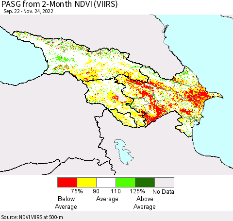 Azerbaijan, Armenia and Georgia PASG from 2-Month NDVI (VIIRS) Thematic Map For 11/17/2022 - 11/24/2022