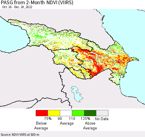 Azerbaijan, Armenia and Georgia PASG from 2-Month NDVI (VIIRS) Thematic Map For 12/11/2022 - 12/18/2022