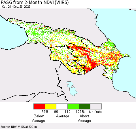Azerbaijan, Armenia and Georgia PASG from 2-Month NDVI (VIIRS) Thematic Map For 12/19/2022 - 12/26/2022