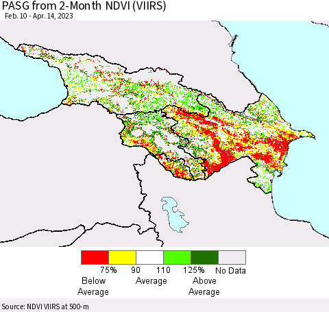 Azerbaijan, Armenia and Georgia PASG from 2-Month NDVI (VIIRS) Thematic Map For 4/7/2023 - 4/14/2023