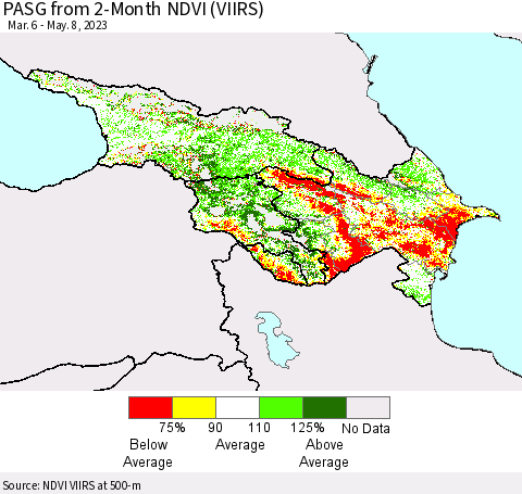 Azerbaijan, Armenia and Georgia PASG from 2-Month NDVI (VIIRS) Thematic Map For 5/1/2023 - 5/8/2023