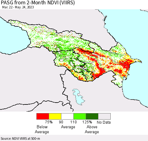 Azerbaijan, Armenia and Georgia PASG from 2-Month NDVI (VIIRS) Thematic Map For 5/17/2023 - 5/24/2023