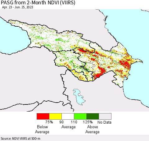 Azerbaijan, Armenia and Georgia PASG from 2-Month NDVI (VIIRS) Thematic Map For 6/18/2023 - 6/25/2023