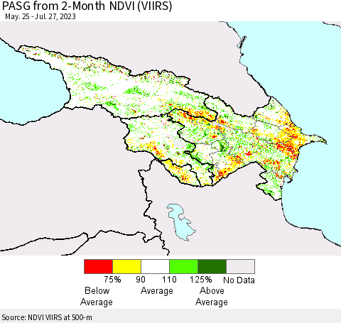 Azerbaijan, Armenia and Georgia PASG from 2-Month NDVI (VIIRS) Thematic Map For 7/20/2023 - 7/27/2023