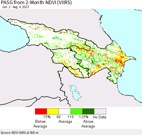 Azerbaijan, Armenia and Georgia PASG from 2-Month NDVI (VIIRS) Thematic Map For 7/28/2023 - 8/4/2023