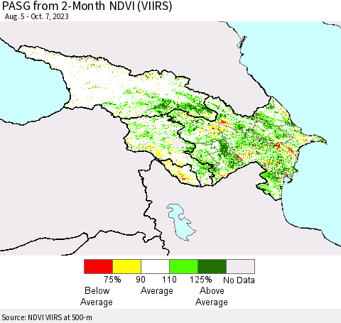 Azerbaijan, Armenia and Georgia PASG from 2-Month NDVI (VIIRS) Thematic Map For 9/30/2023 - 10/7/2023