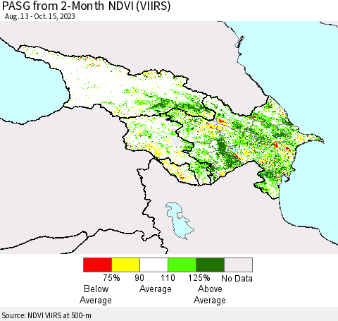 Azerbaijan, Armenia and Georgia PASG from 2-Month NDVI (VIIRS) Thematic Map For 10/8/2023 - 10/15/2023