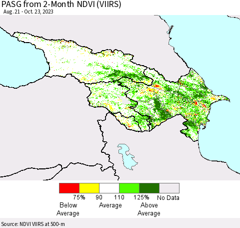 Azerbaijan, Armenia and Georgia PASG from 2-Month NDVI (VIIRS) Thematic Map For 10/16/2023 - 10/23/2023