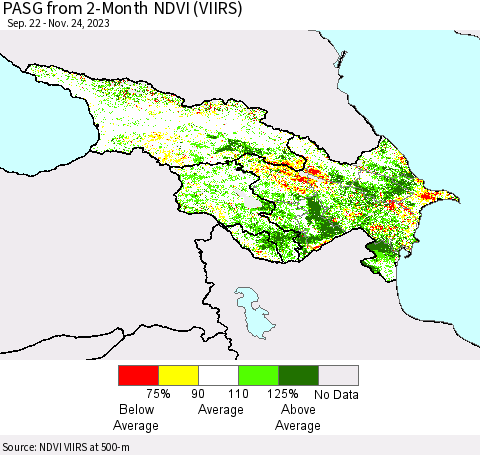Azerbaijan, Armenia and Georgia PASG from 2-Month NDVI (VIIRS) Thematic Map For 11/17/2023 - 11/24/2023
