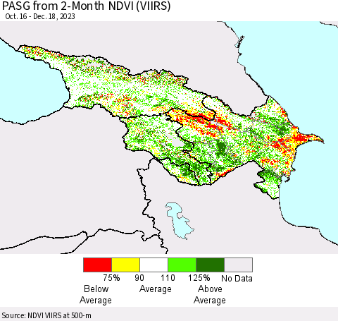 Azerbaijan, Armenia and Georgia PASG from 2-Month NDVI (VIIRS) Thematic Map For 12/11/2023 - 12/18/2023