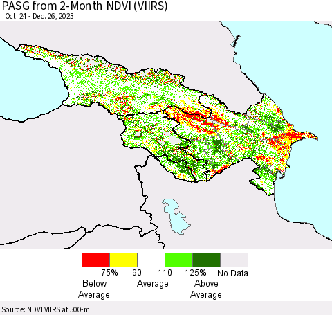 Azerbaijan, Armenia and Georgia PASG from 2-Month NDVI (VIIRS) Thematic Map For 12/19/2023 - 12/26/2023