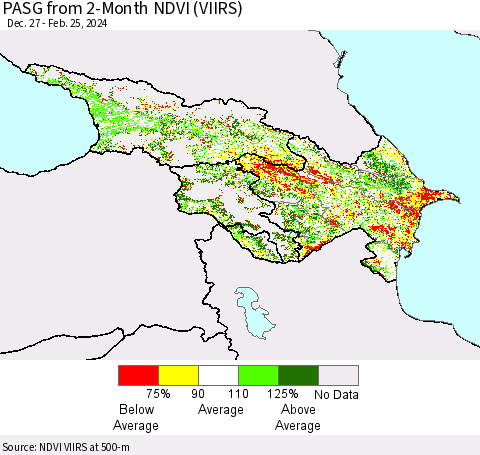 Azerbaijan, Armenia and Georgia PASG from 2-Month NDVI (VIIRS) Thematic Map For 2/18/2024 - 2/25/2024