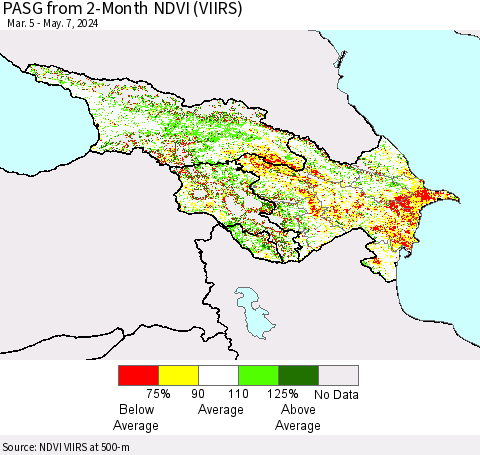 Azerbaijan, Armenia and Georgia PASG from 2-Month NDVI (VIIRS) Thematic Map For 4/30/2024 - 5/7/2024