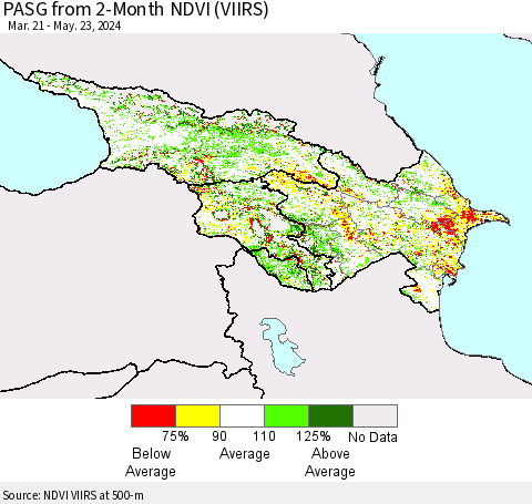Azerbaijan, Armenia and Georgia PASG from 2-Month NDVI (VIIRS) Thematic Map For 5/16/2024 - 5/23/2024
