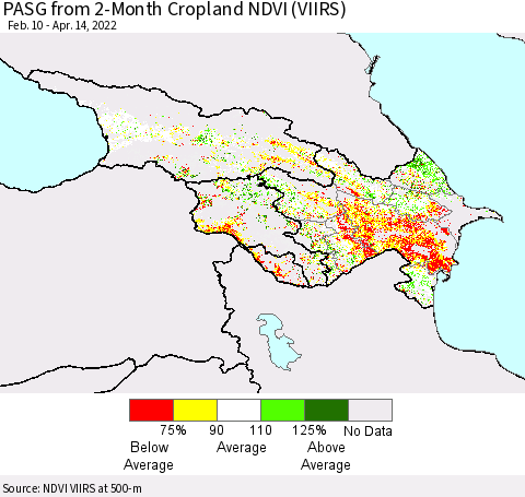 Azerbaijan, Armenia and Georgia PASG from 2-Month Cropland NDVI (VIIRS) Thematic Map For 4/7/2022 - 4/14/2022