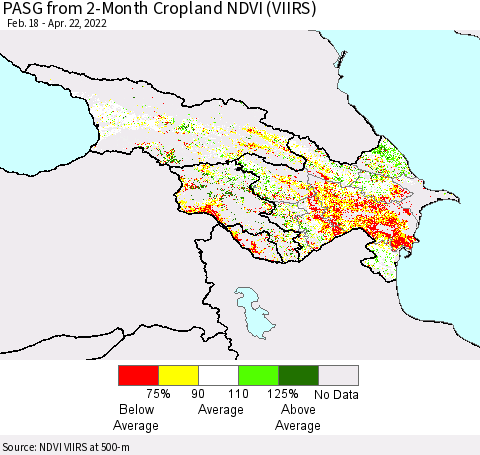 Azerbaijan, Armenia and Georgia PASG from 2-Month Cropland NDVI (VIIRS) Thematic Map For 4/15/2022 - 4/22/2022